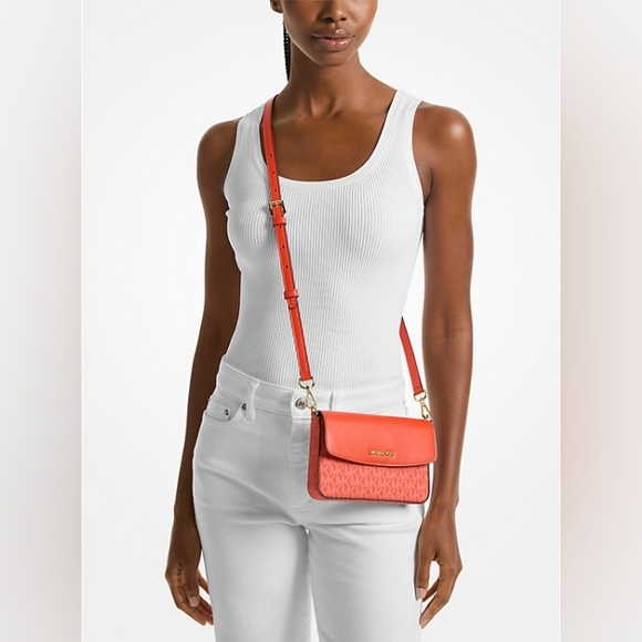 NWT Michael Kors Jet Set 2-in-1 Pebbled Leather & Logo Tote – Red Clay - Picture 5 of 10